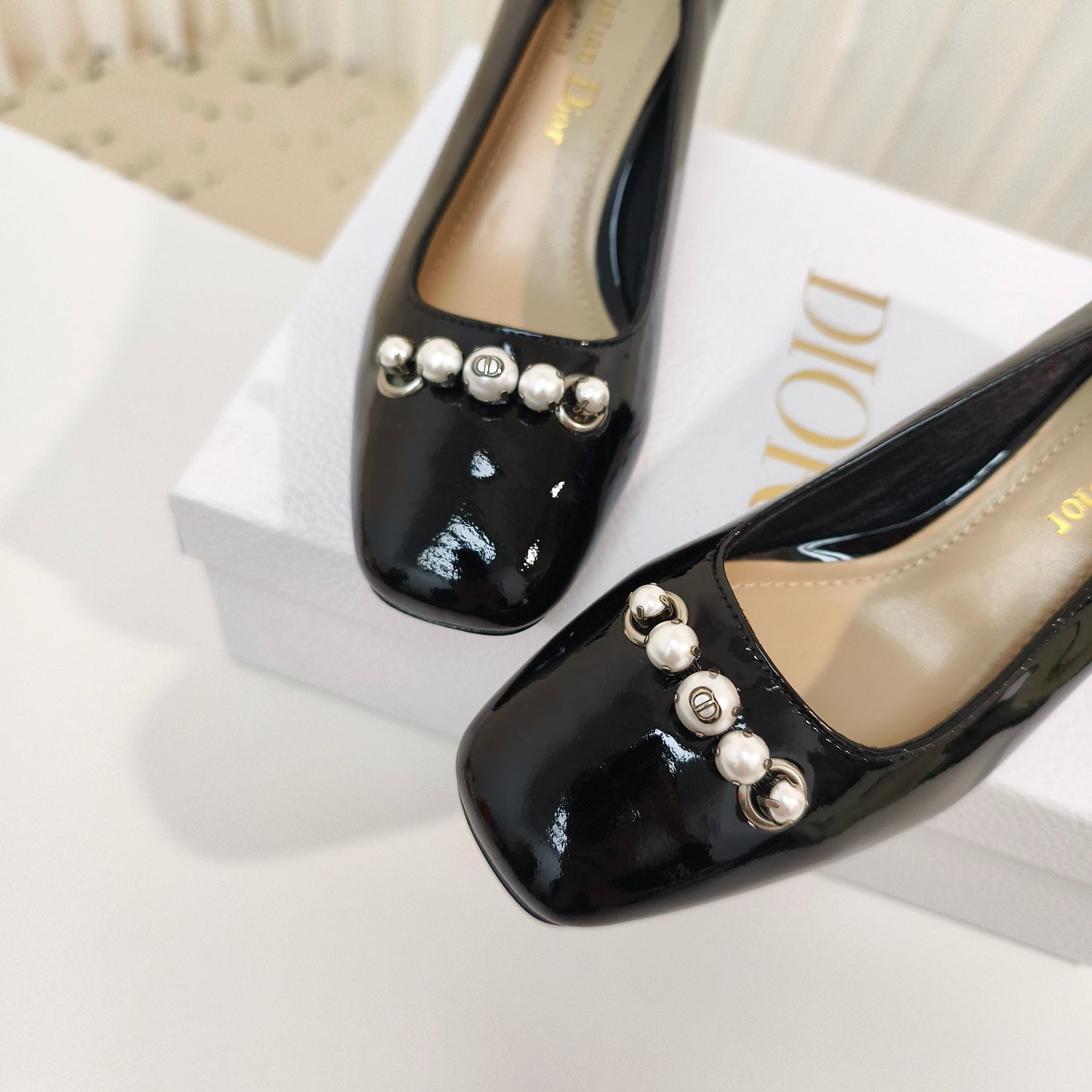 DIOR HIGH HEEL 55 MM 25S IN BLACK LAMBSKIN PEARL DETAILING - 34