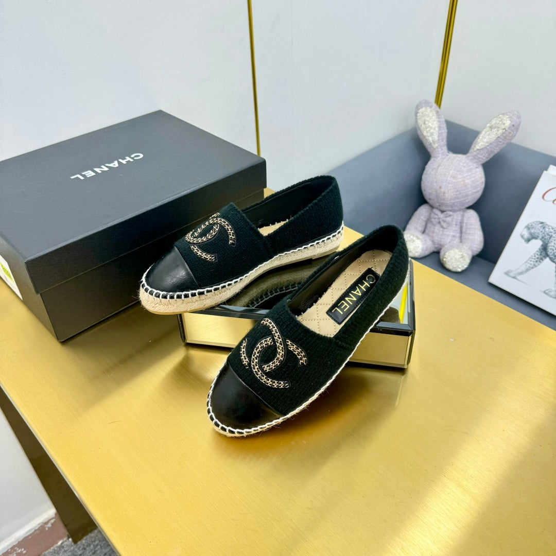 CC ESPADRILLES PLATFORM 25S IN BLACK KNITTED WOOL AND LAMBSKIN - 34
