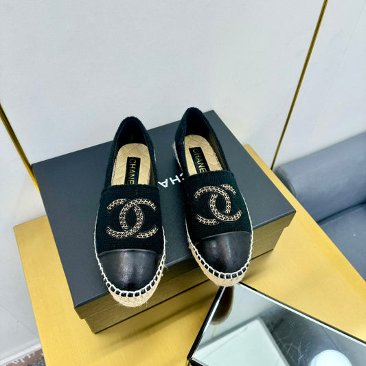 CC ESPADRILLES PLATFORM 25S IN BLACK KNITTED WOOL AND LAMBSKIN - 34