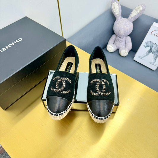 CC ESPADRILLES PLATFORM 25S IN BLACK KNITTED WOOL AND LAMBSKIN - 34