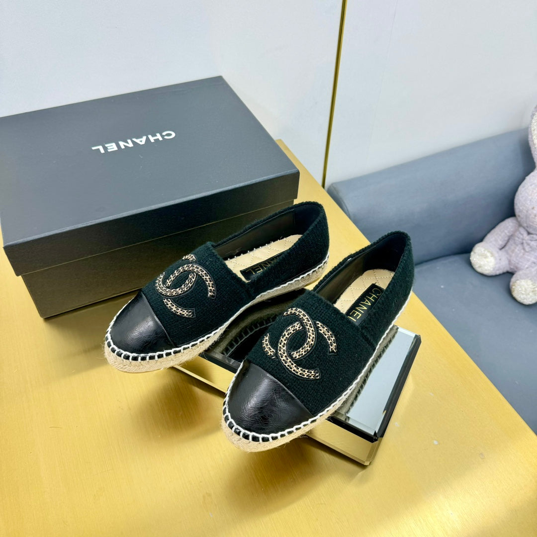 CC ESPADRILLES PLATFORM 25S IN BLACK KNITTED WOOL AND LAMBSKIN - 34