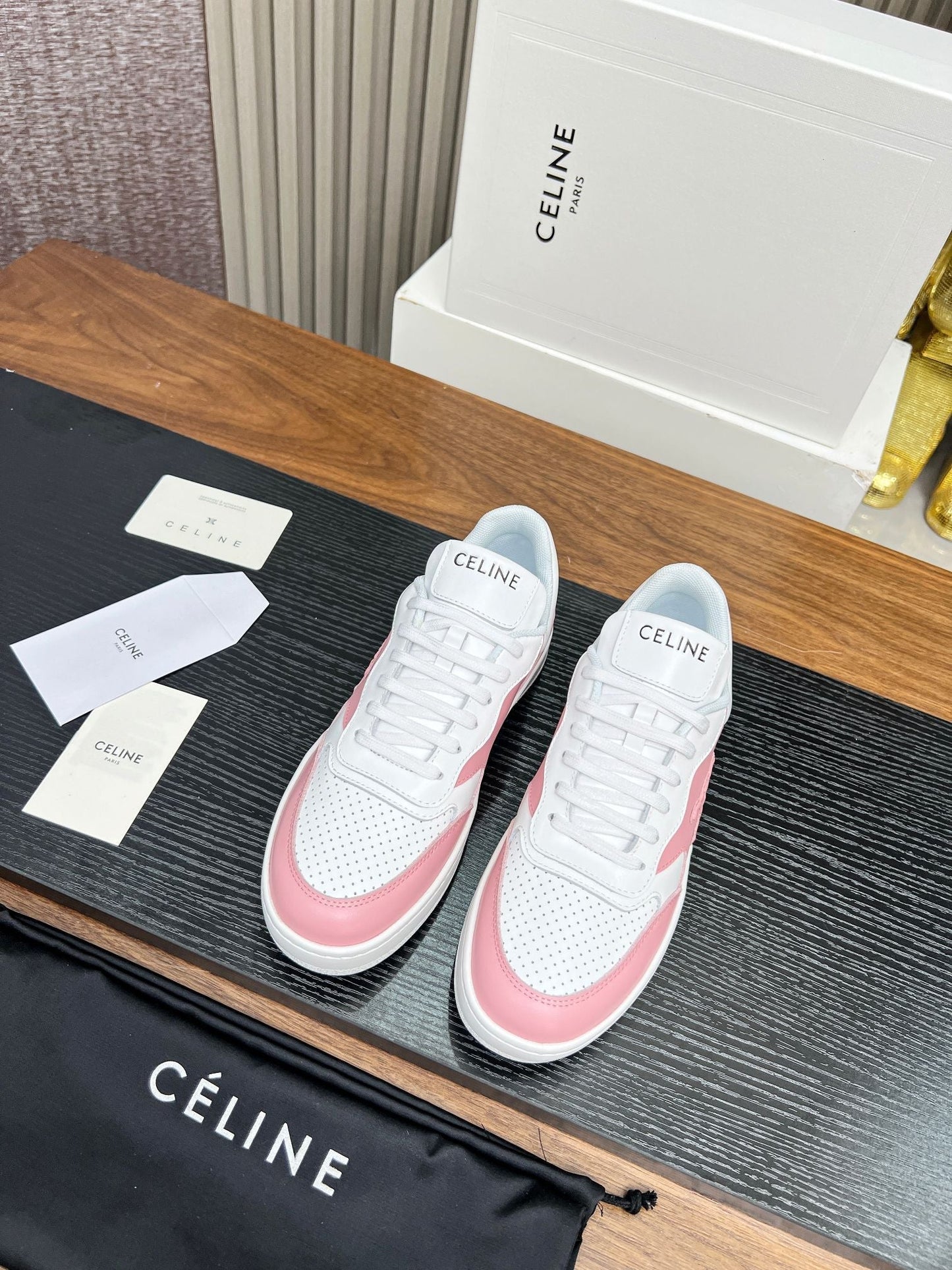 SNEAKER WITH TRIOMPHE IN WHITE MIX BABY PINK CALFSKIN - 35