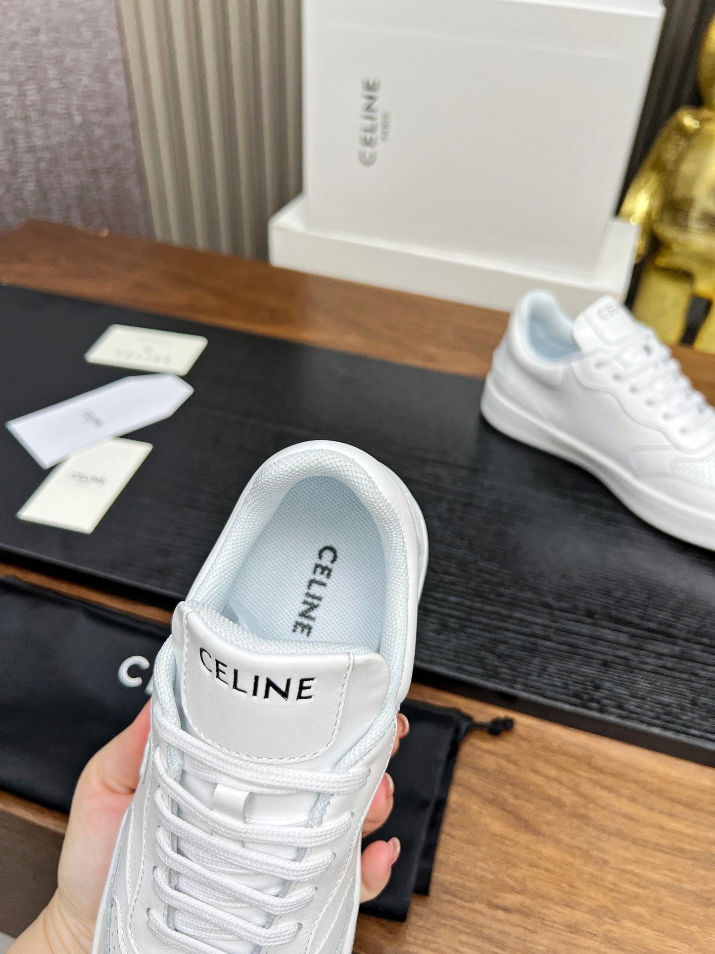 SNEAKER WITH TRIOMPHE IN WHITE CALFSKIN - 35