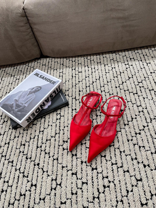 PRA SATIN SLINGBACK PUMPS CRIMSON - 35