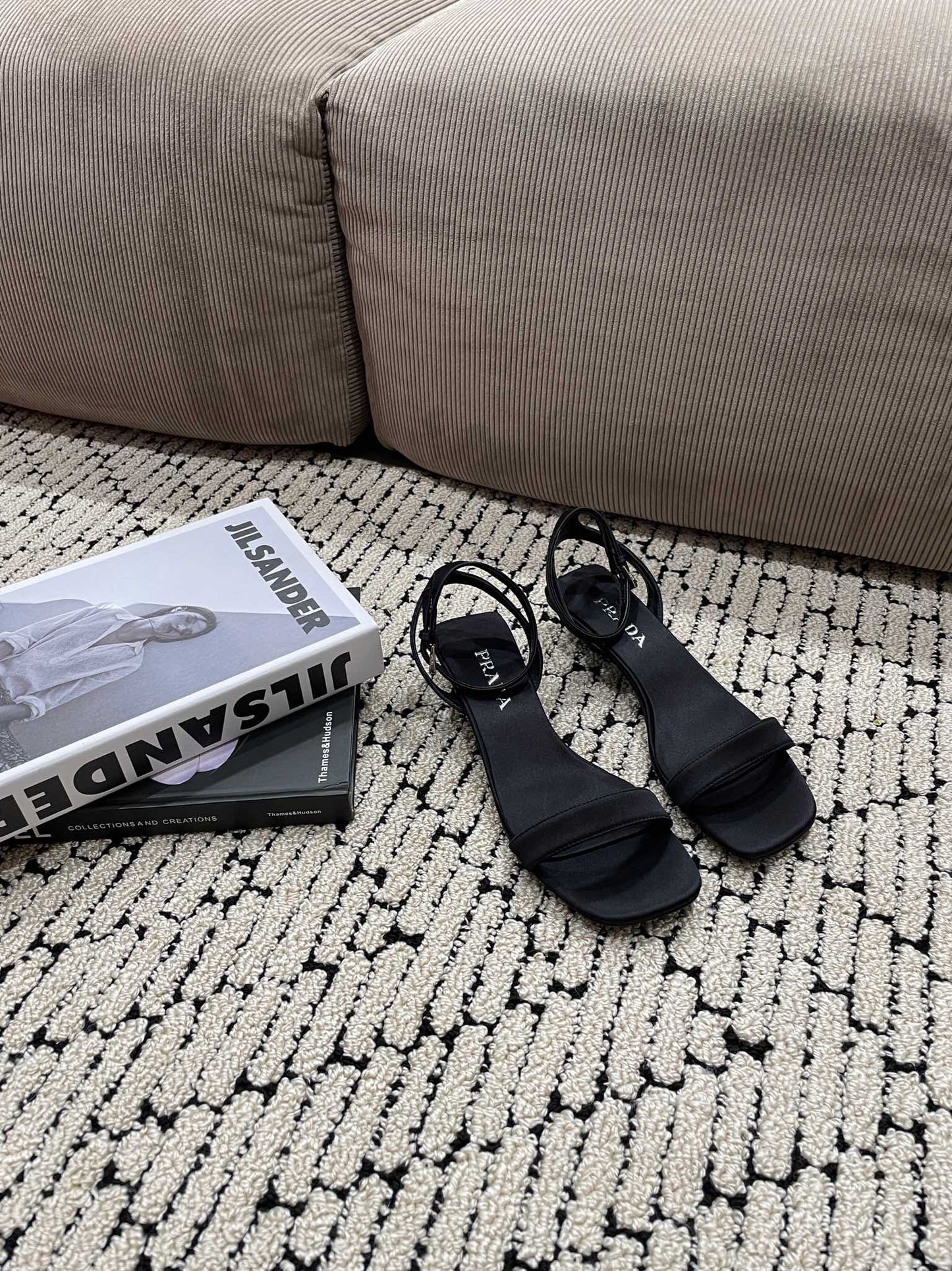 PRA TRIANGLE HEEL SATIN SANDALS BLACK - 35