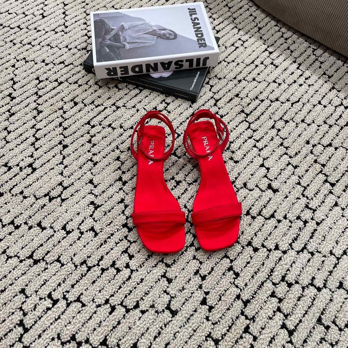 PRA TRIANGLE HEEL SATIN SANDALS CRIMSON - 35