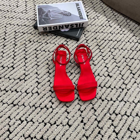 PRA TRIANGLE HEEL SATIN SANDALS CRIMSON - 35
