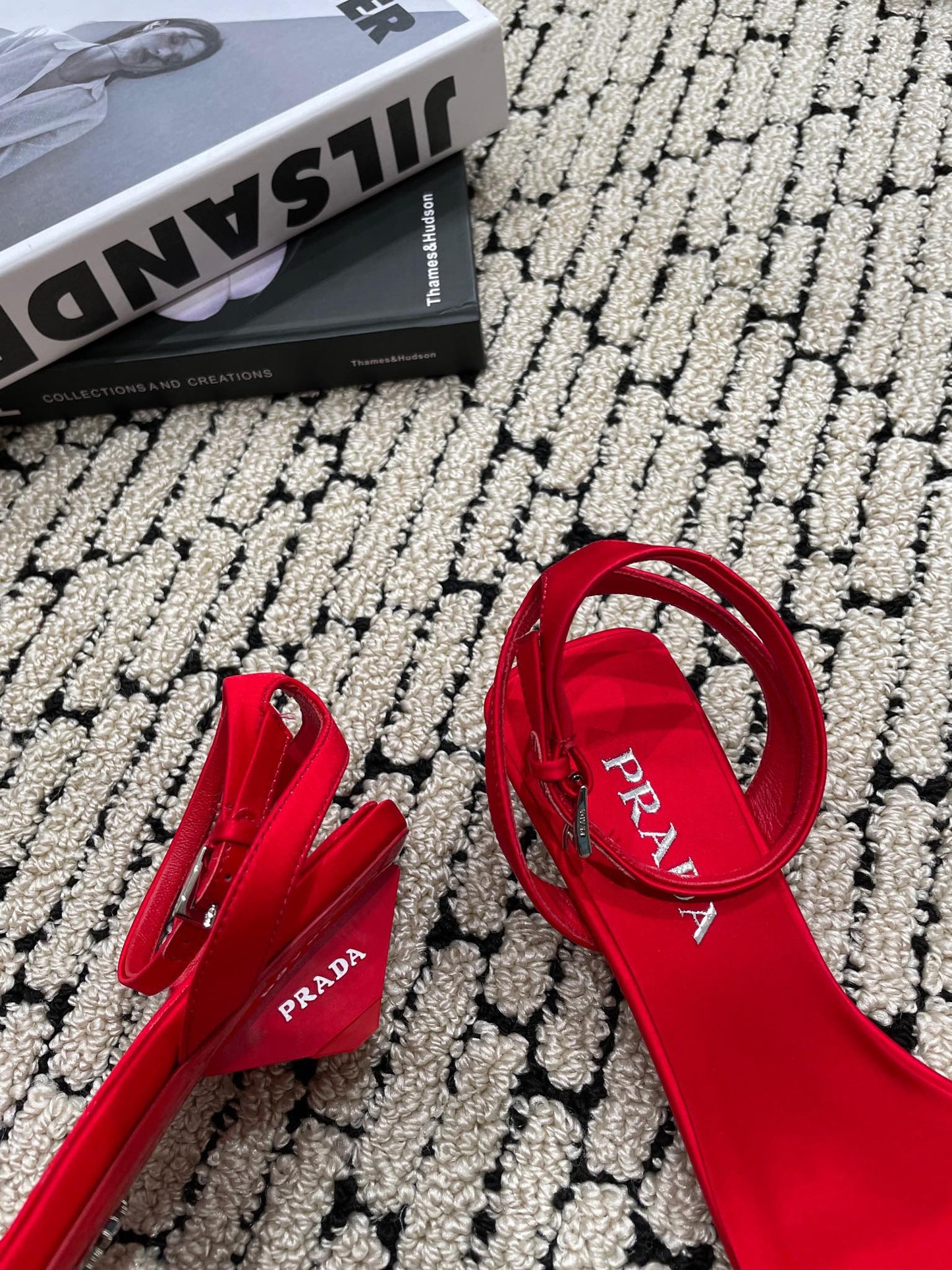 PRA TRIANGLE HEEL SATIN SANDALS CRIMSON - 35