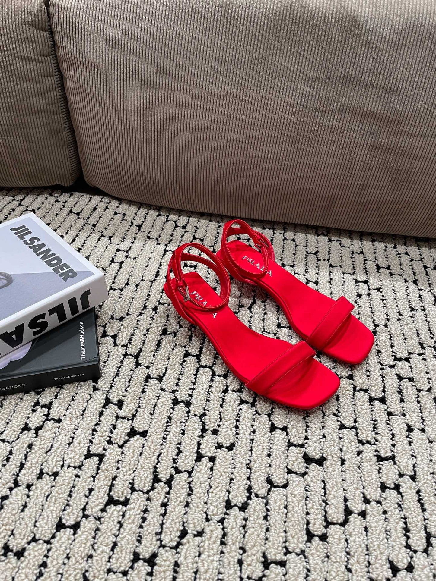 PRA TRIANGLE HEEL SATIN SANDALS CRIMSON - 35