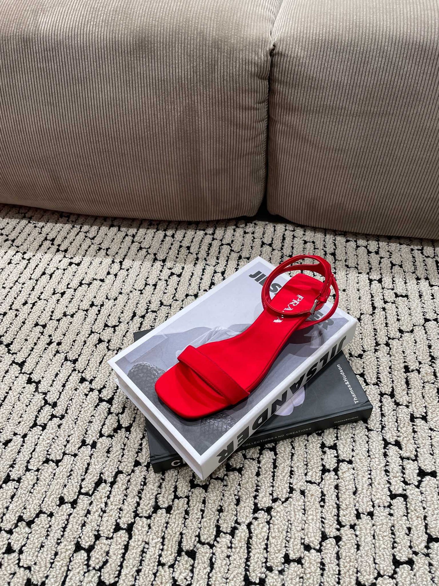 PRA TRIANGLE HEEL SATIN SANDALS CRIMSON - 35