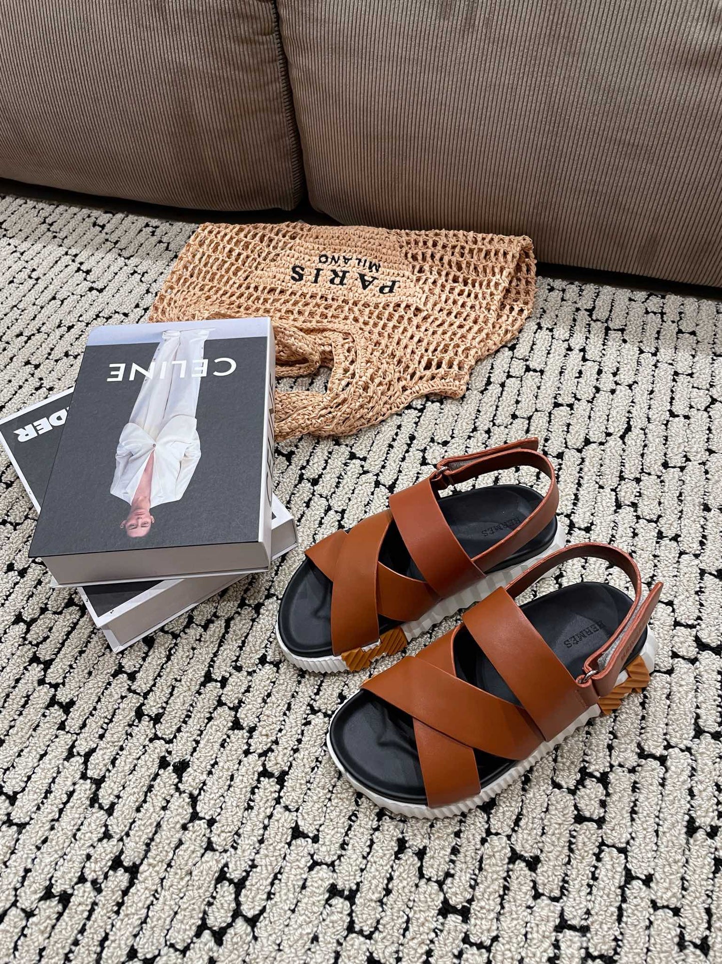ELECTRIC SANDAL BLACK MIX CARAMEL CALFSKIN - 35