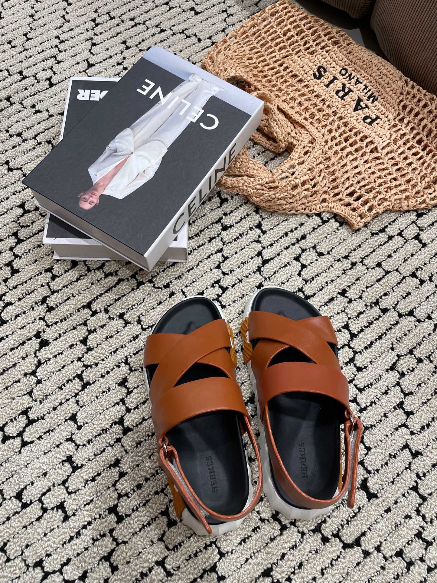 ELECTRIC SANDAL BLACK MIX CARAMEL CALFSKIN - 35