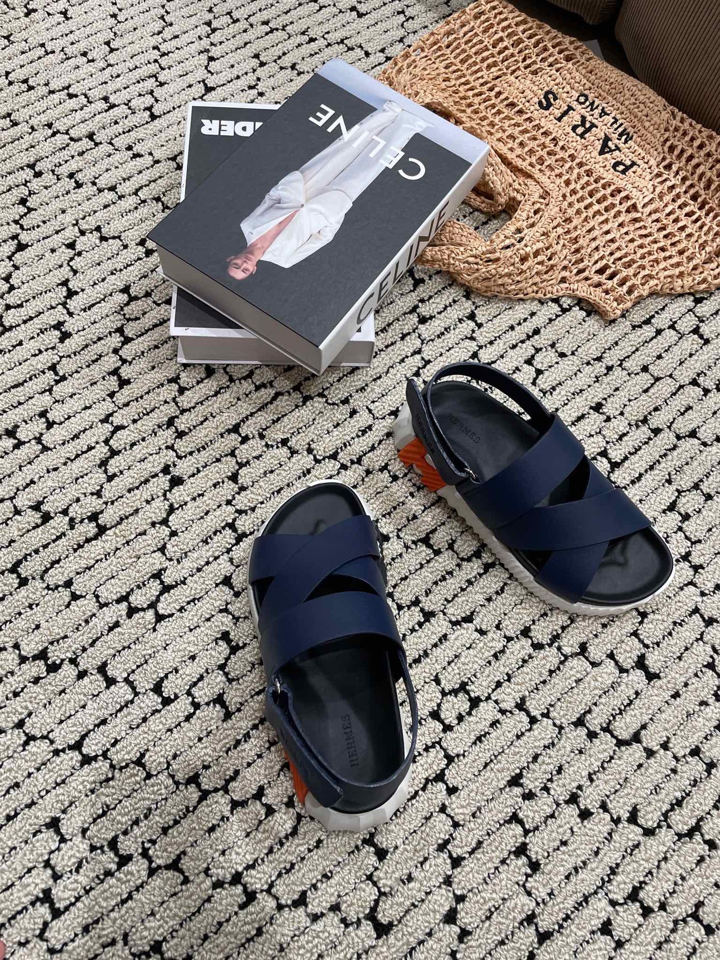 ELECTRIC SANDAL BLACK MIX NAVY CALFSKIN - 35