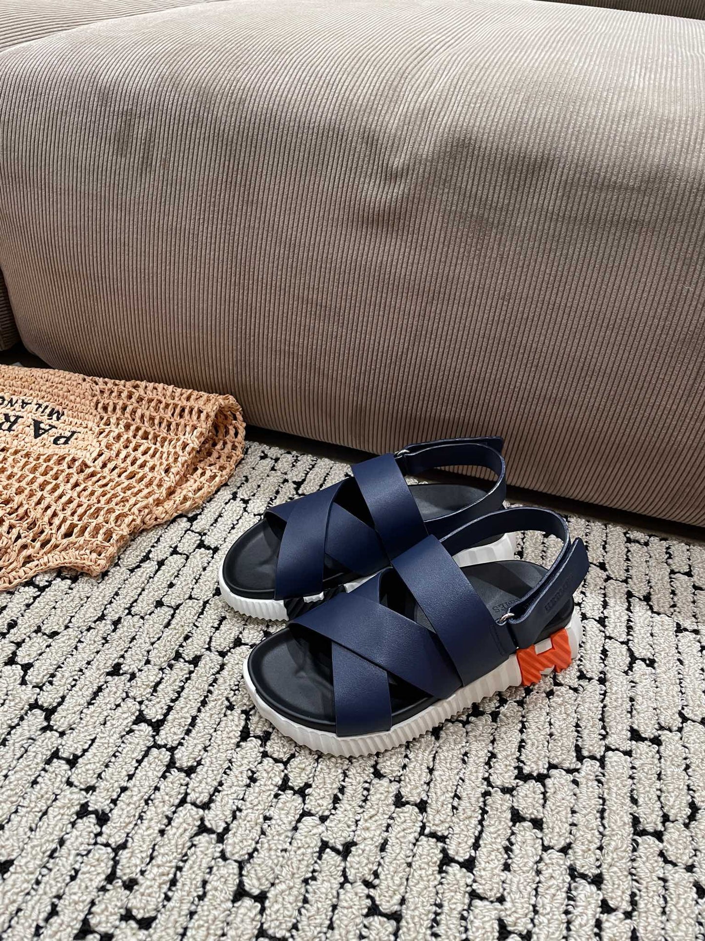 ELECTRIC SANDAL BLACK MIX NAVY CALFSKIN - 35