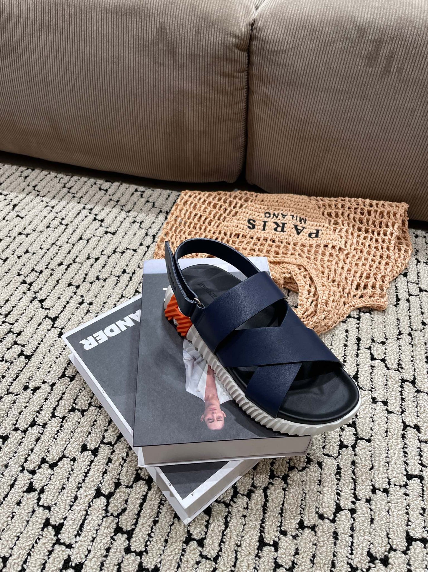 ELECTRIC SANDAL BLACK MIX NAVY CALFSKIN - 35