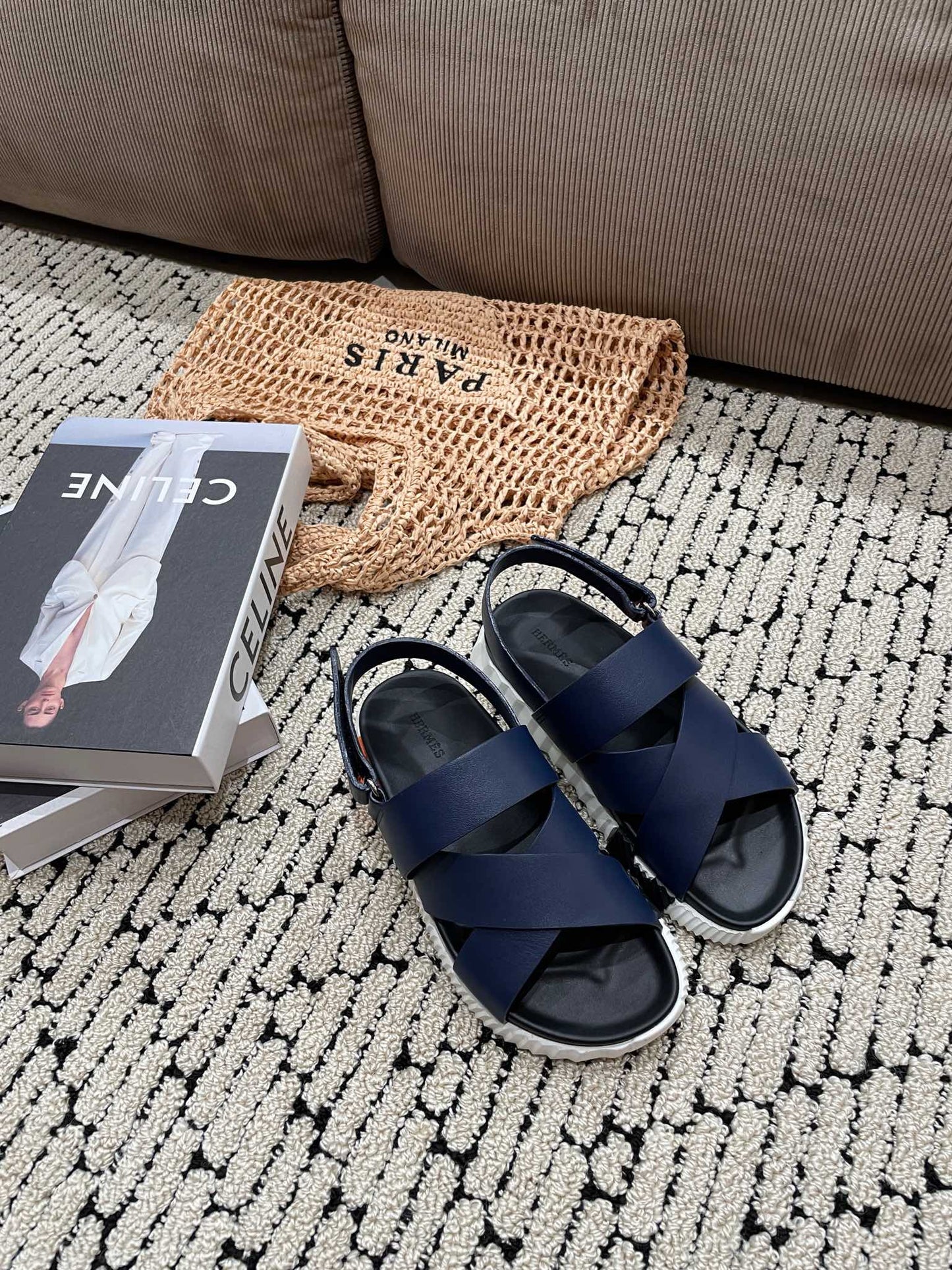 ELECTRIC SANDAL BLACK MIX NAVY CALFSKIN - 35