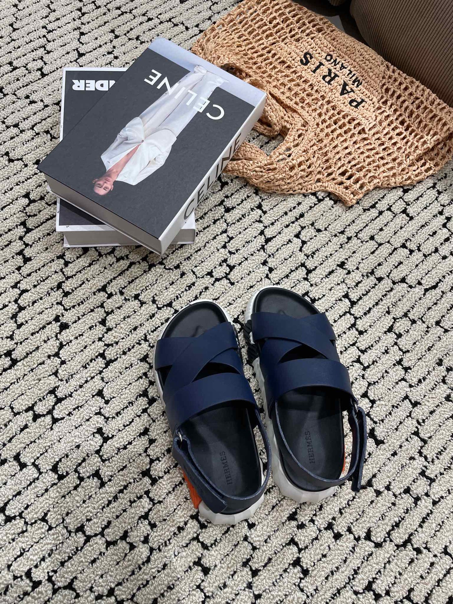 ELECTRIC SANDAL BLACK MIX NAVY CALFSKIN - 35