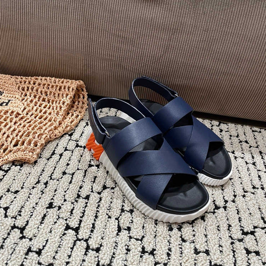 ELECTRIC SANDAL BLACK MIX NAVY CALFSKIN - 35