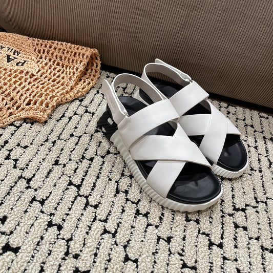 ELECTRIC SANDAL BLACK MIX CREAMY WHITE CALFSKIN - 35