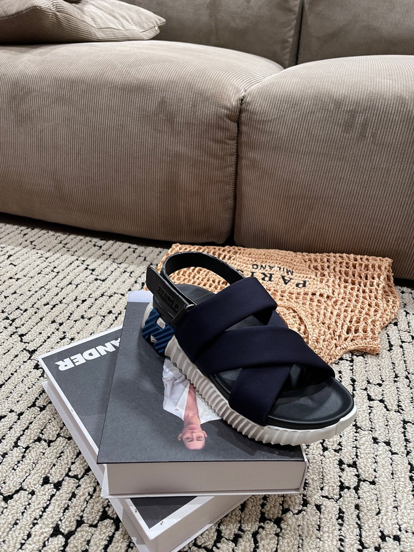 ELECTRIC SANDAL BLACK MIX CHARCOAL BLACK CALFSKIN - 35