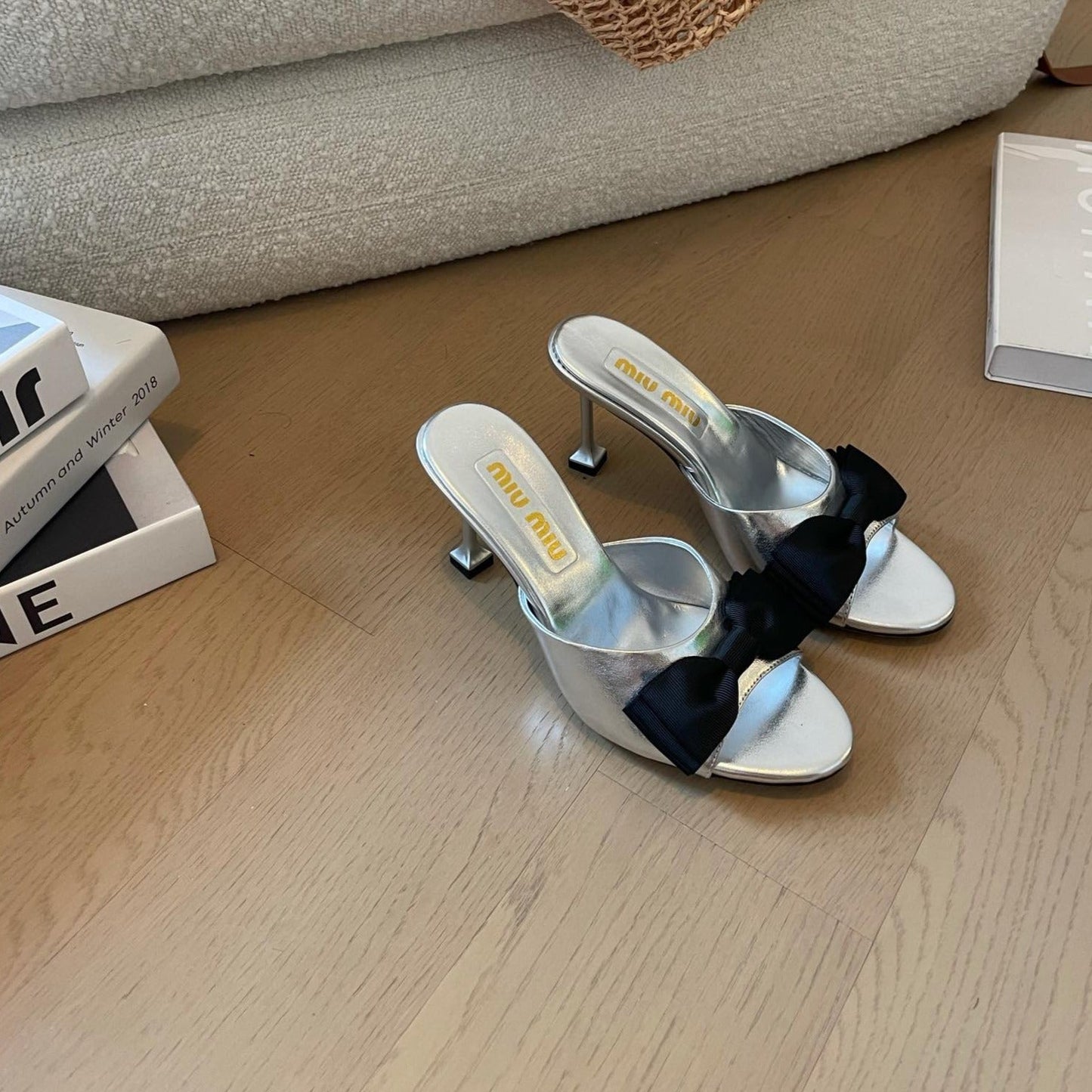 Silver High - Heels With Black Bow Calfskin - 35