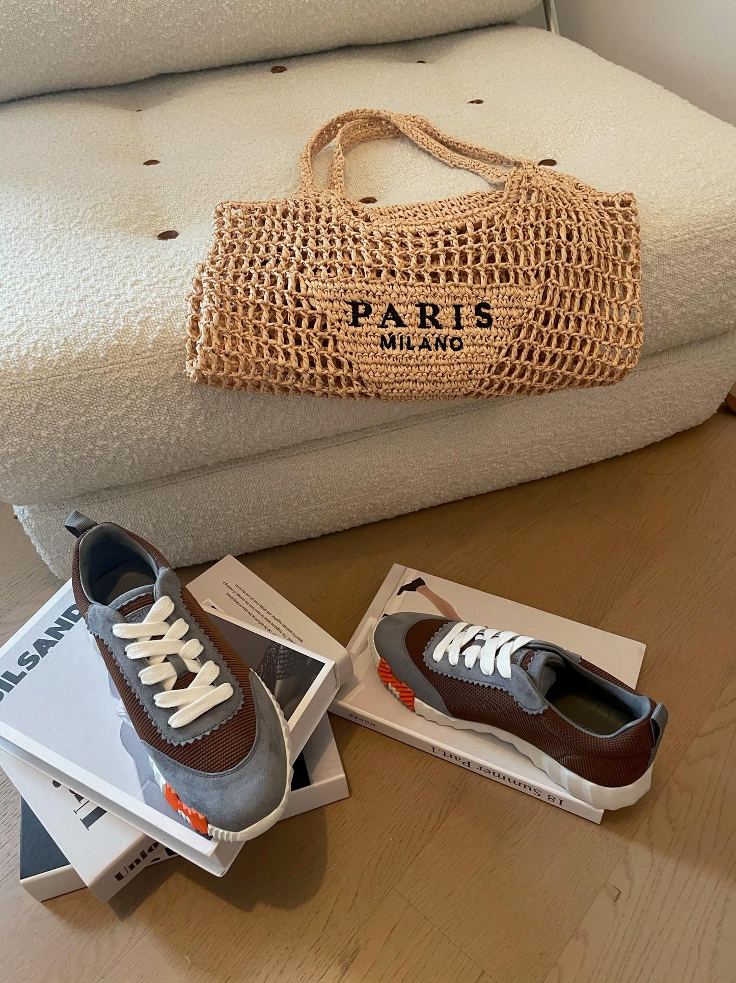 BOUNCING SNEAKERS GRAY MIX BROWN CALFSKIN - 35