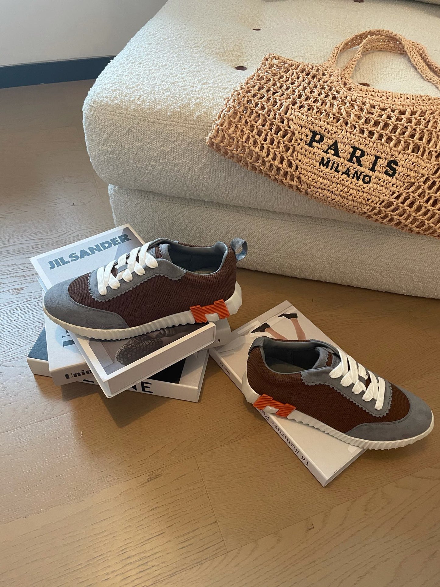 BOUNCING SNEAKERS GRAY MIX BROWN CALFSKIN - 35