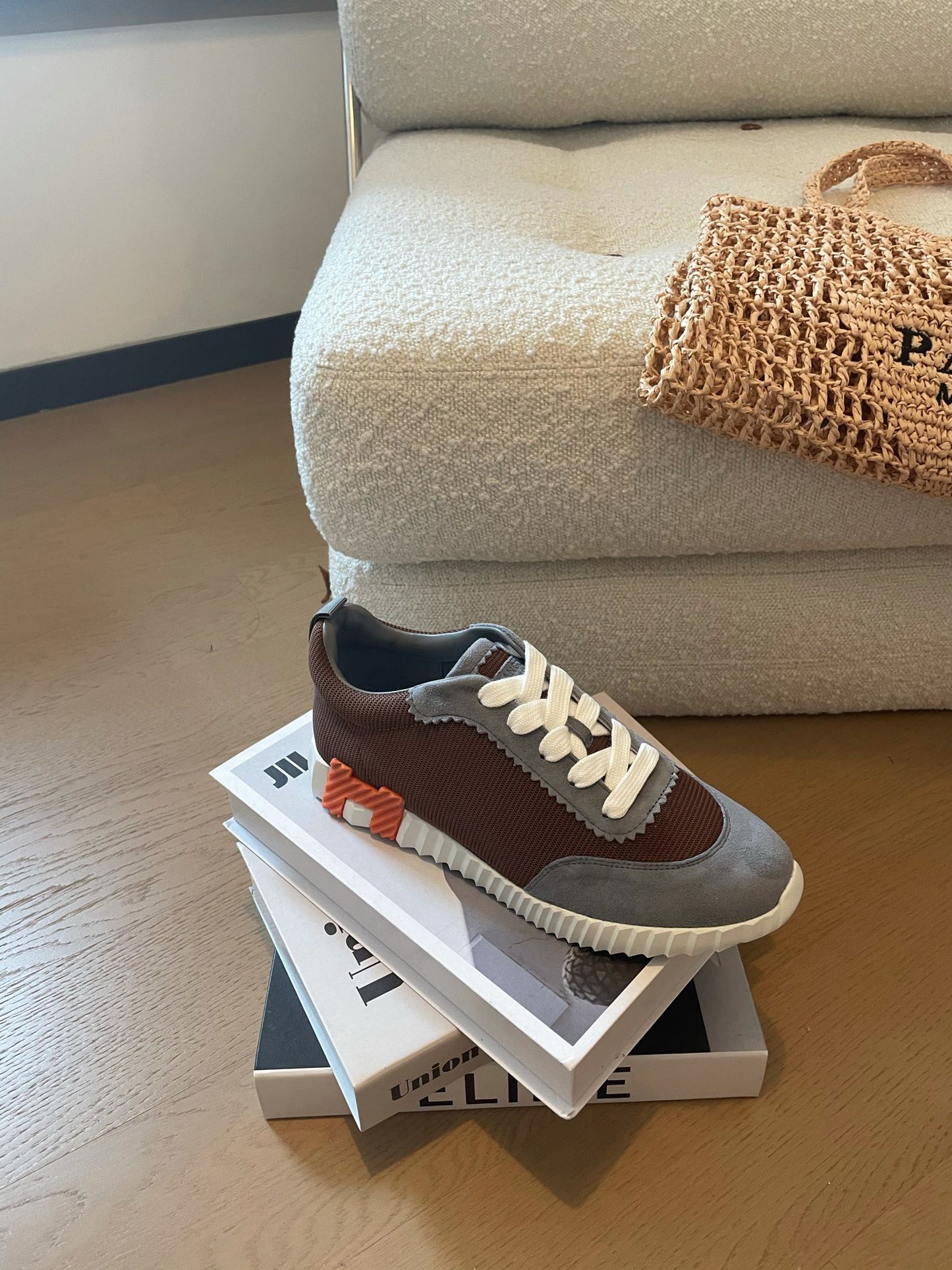 BOUNCING SNEAKERS GRAY MIX BROWN CALFSKIN - 35