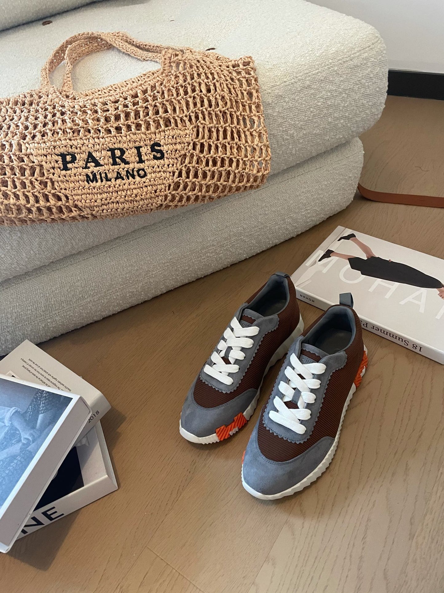 BOUNCING SNEAKERS GRAY MIX BROWN CALFSKIN - 35