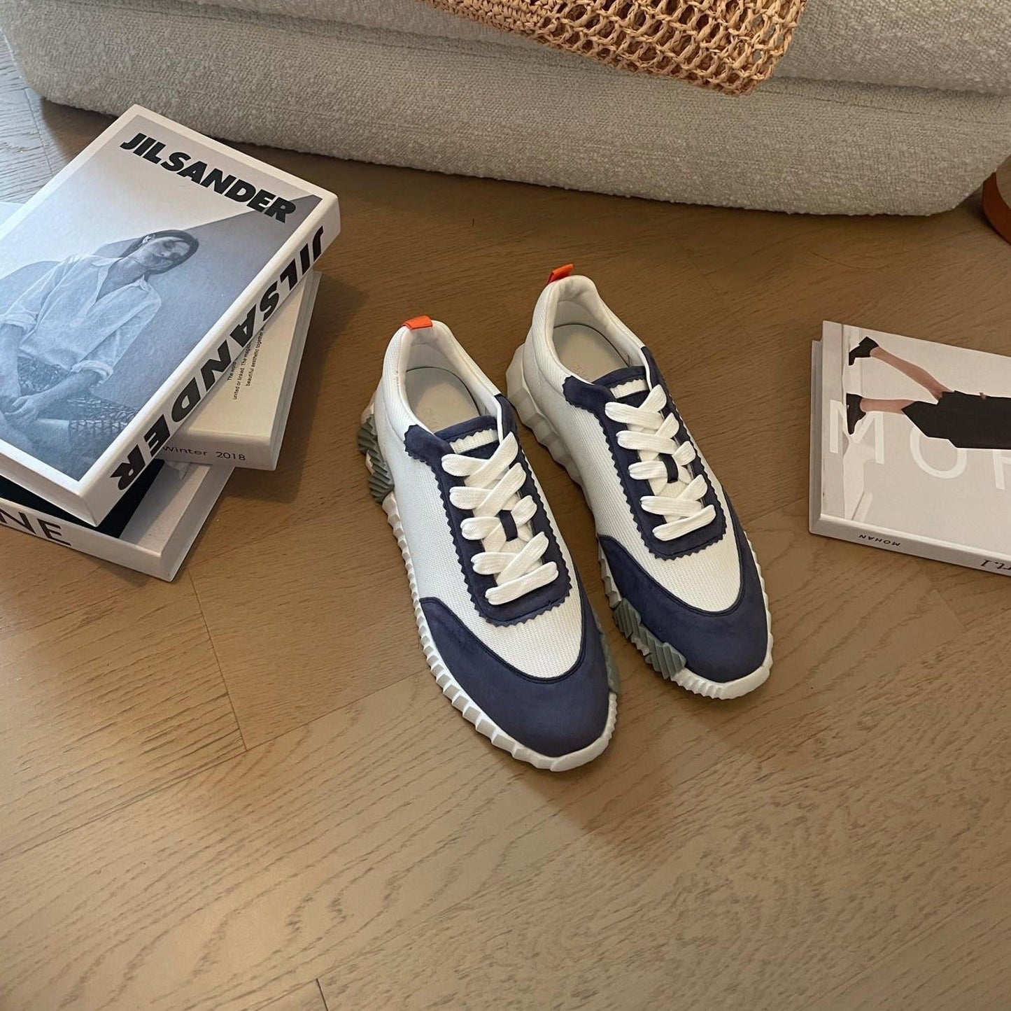 BOUNCING SNEAKERS LIGHT GRAY MIX NAVY CALFSKIN - 35