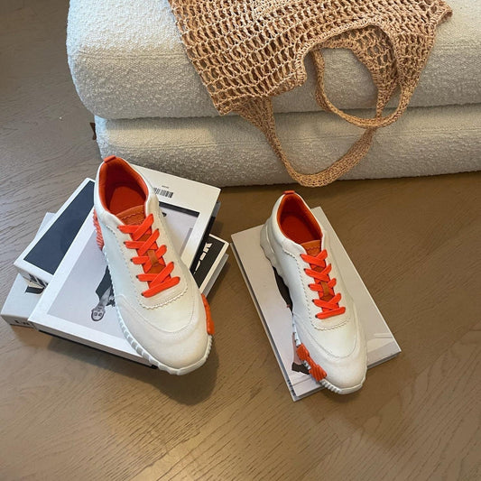 BOUNCING SNEAKERS WHITE CALFSKIN WITH ORANGE LACES - 35