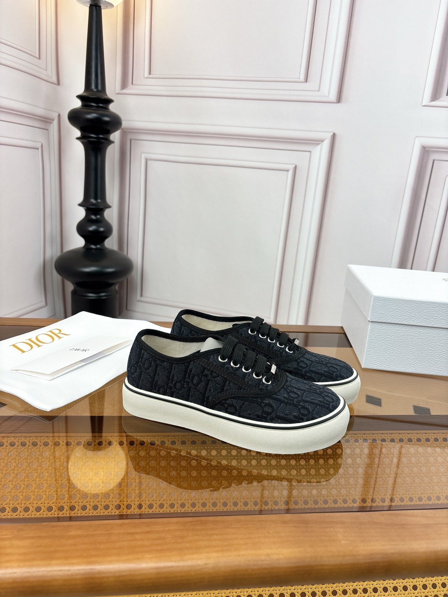 DIOR 26S LOW TOP SNEAKERS IN BLACK OBLIQUE CANVAS WITH RUBBER SOLE