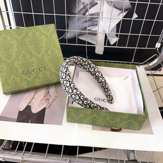 THICK HEADBAND IN WHITE MIX BLACK MONOGRAM CANVAS 406136