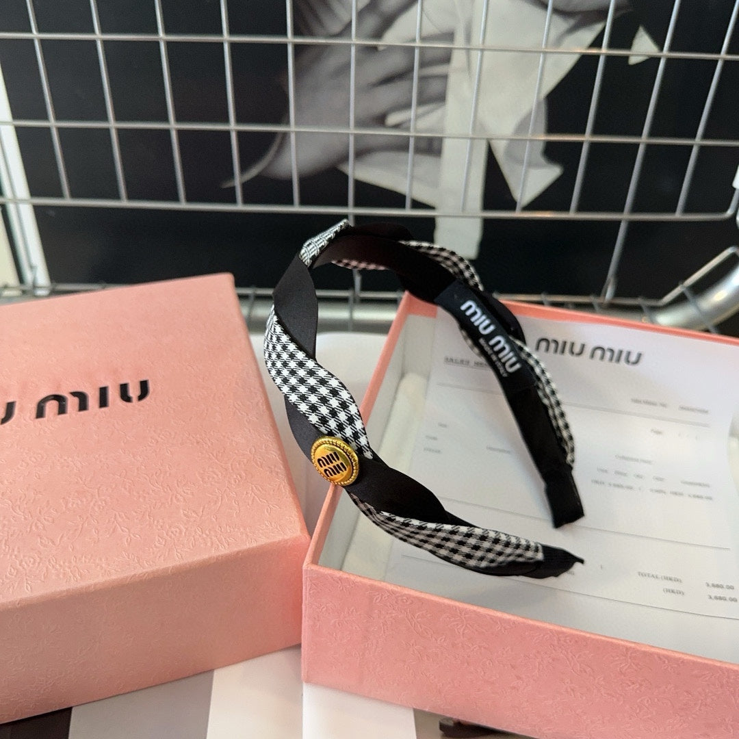 HEADBAND IN BLACK SILK MIX PLAID COTTON 412529
