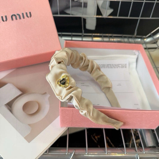 HEADBAND IN BEIGE COTTON GOLD HARDWARE 425519