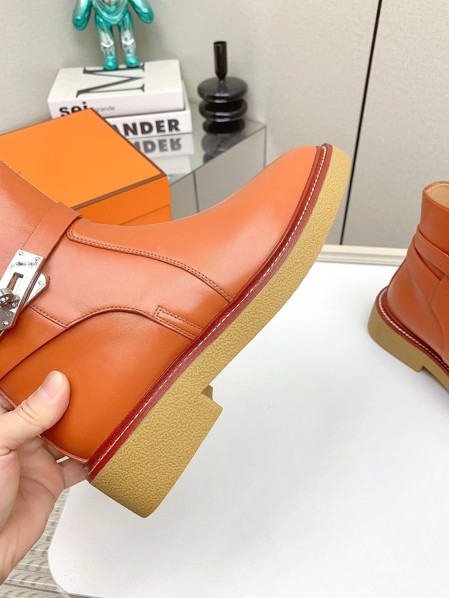 BOTINES HISTORY BOOTS IN SALAMANDER ORANGE CALFSKIN - 35