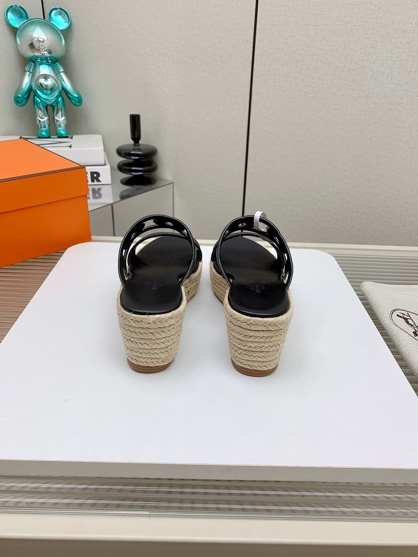 ITHEA 85 MM ESPADRILLE IN BLACK CALFSKIN - 34