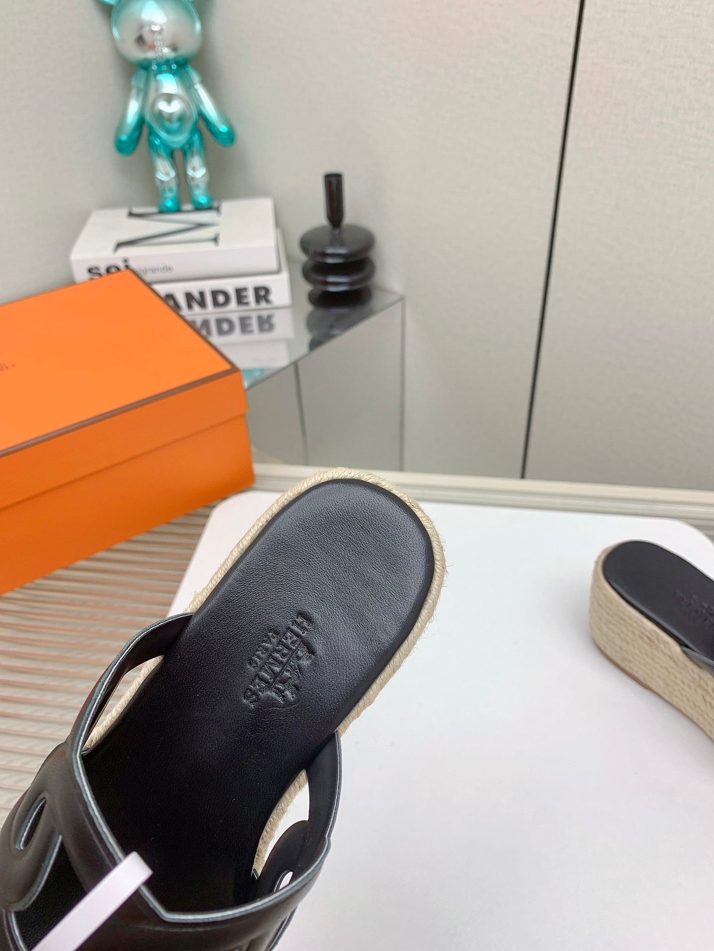 ITHEA 85 MM ESPADRILLE IN BLACK CALFSKIN - 34