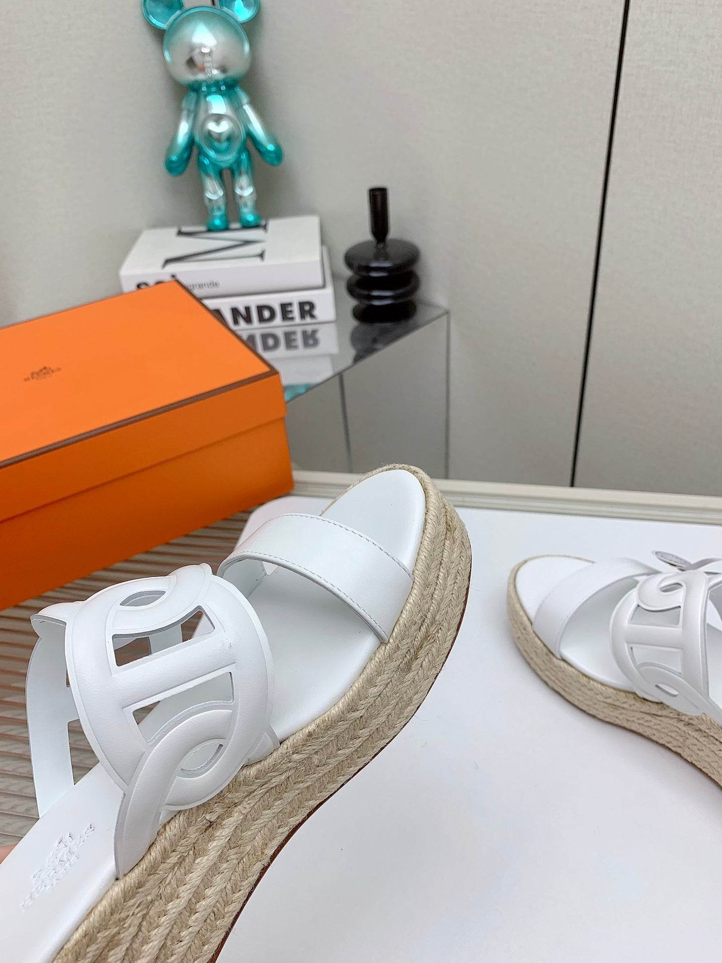 ITHEA 85 MM ESPADRILLE IN WHITE CALFSKIN - 34