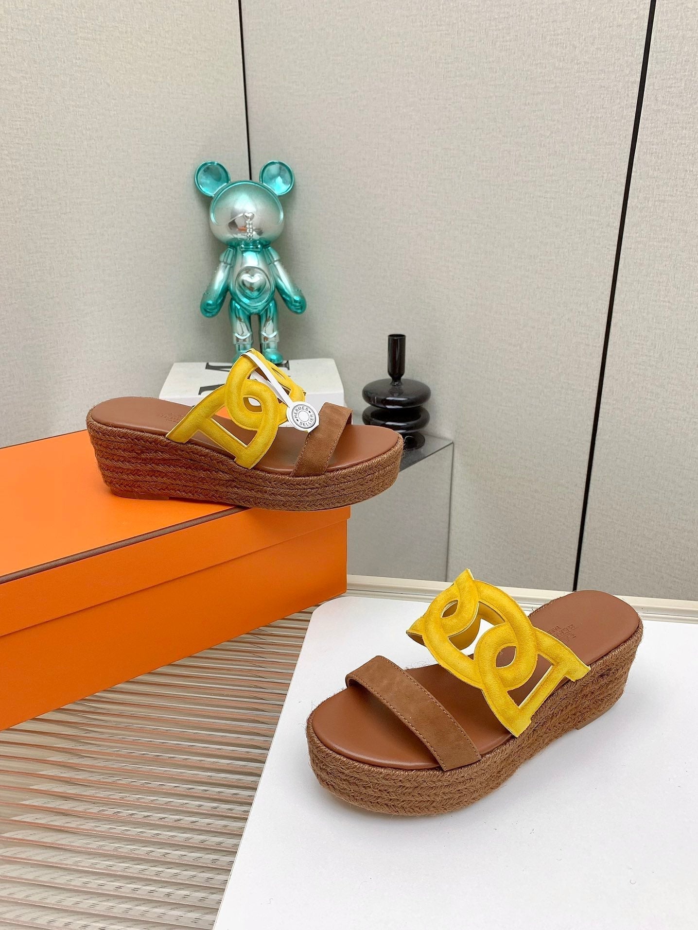 ITHEA 85 MM ESPADRILLE IN BRONZE BROWN AND AMBER YELLOW SUEDE - 34