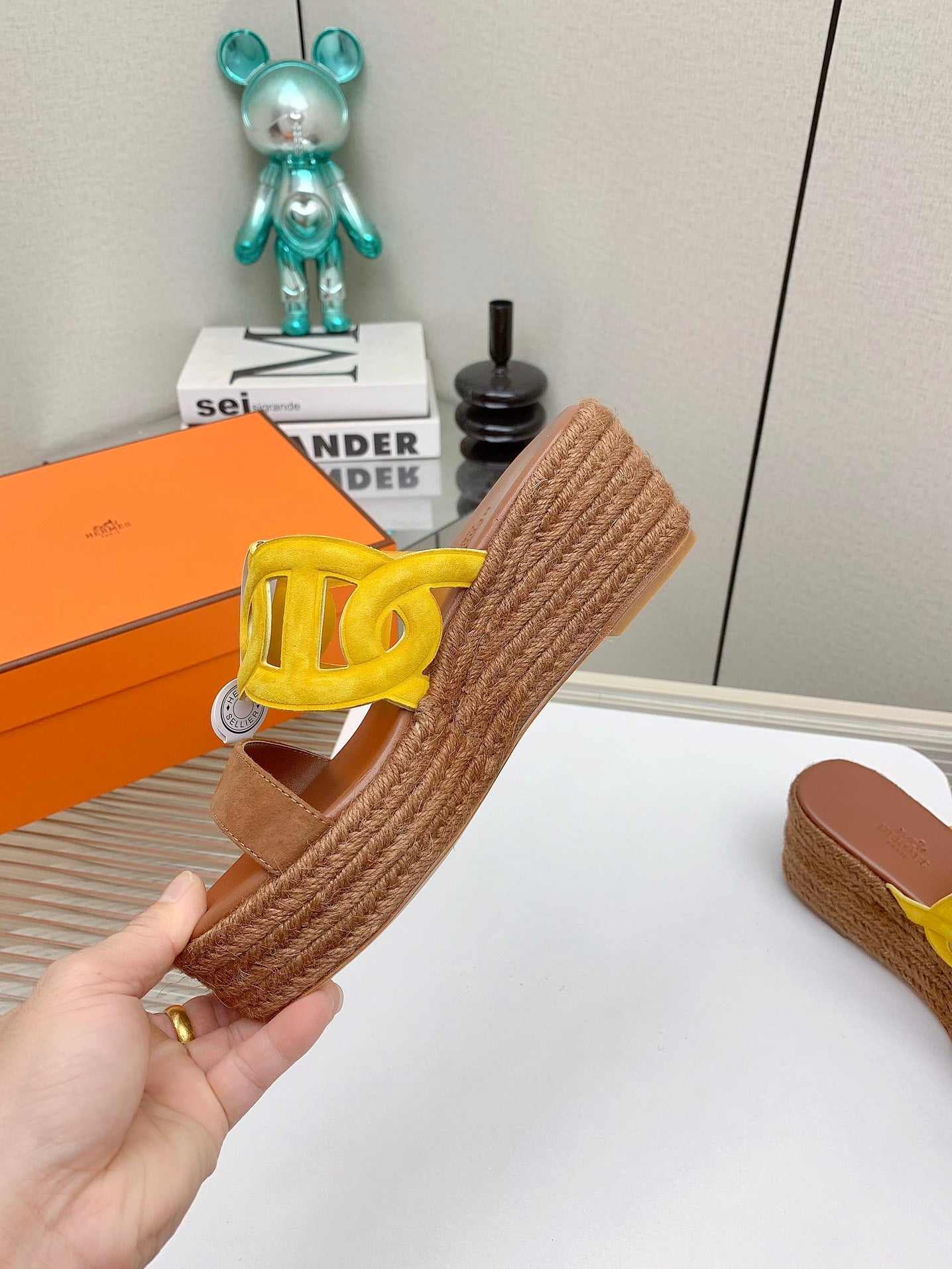ITHEA 85 MM ESPADRILLE IN BRONZE BROWN AND AMBER YELLOW SUEDE - 34