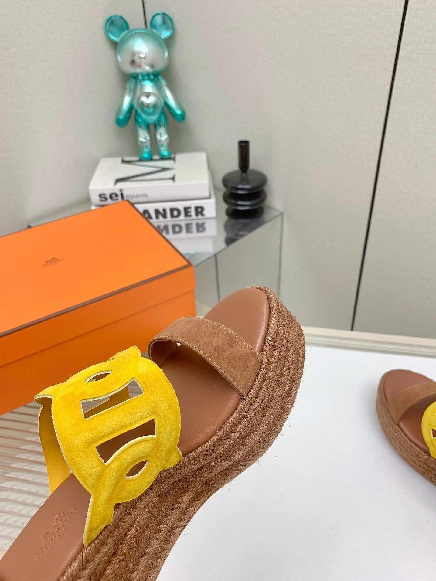 ITHEA 85 MM ESPADRILLE IN BRONZE BROWN AND AMBER YELLOW SUEDE - 34