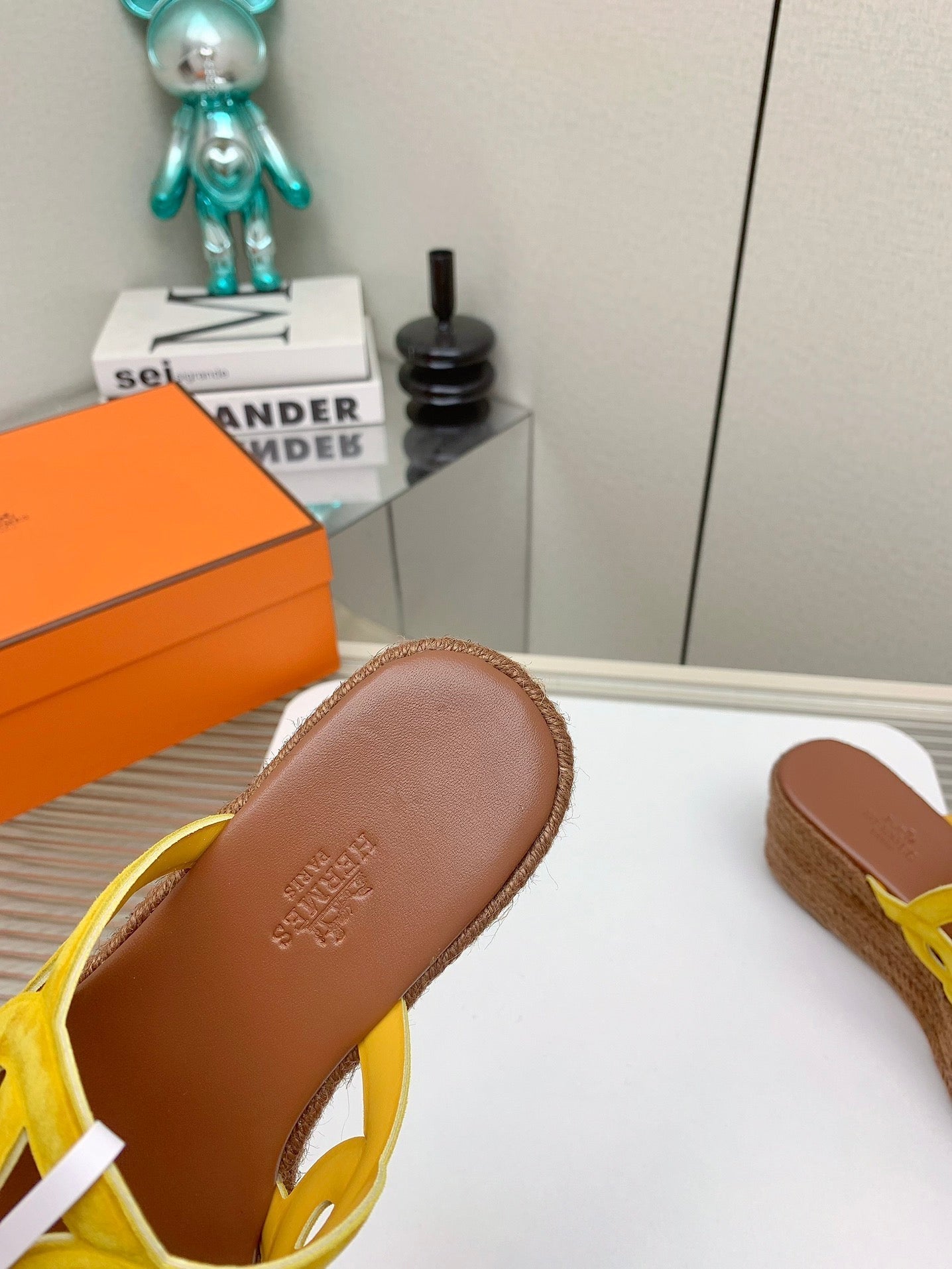 ITHEA 85 MM ESPADRILLE IN BRONZE BROWN AND AMBER YELLOW SUEDE - 34