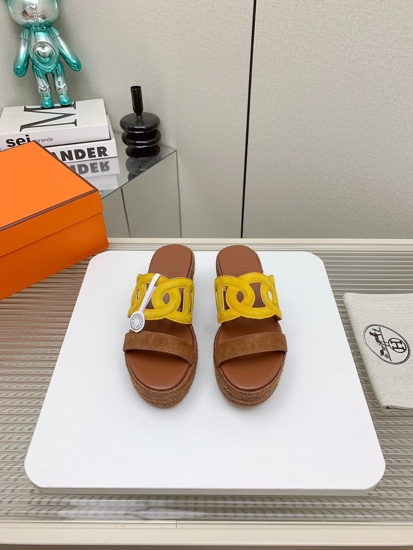 ITHEA 85 MM ESPADRILLE IN BRONZE BROWN AND AMBER YELLOW SUEDE - 34
