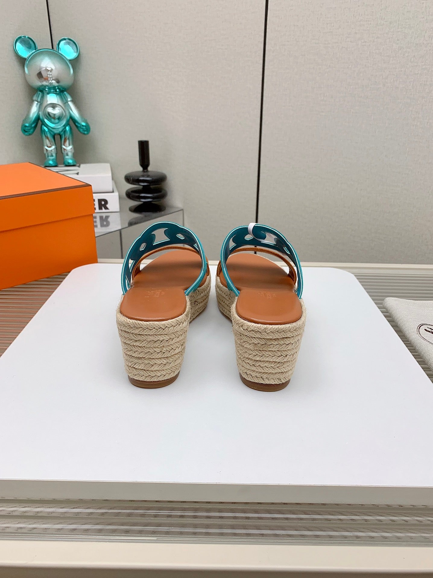 ITHEA 85 MM ESPADRILLE IN BRONZE BROWN AND CERULEAN BLUE SUEDE - 34
