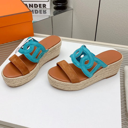 ITHEA 85 MM ESPADRILLE IN BRONZE BROWN AND CERULEAN BLUE SUEDE - 34