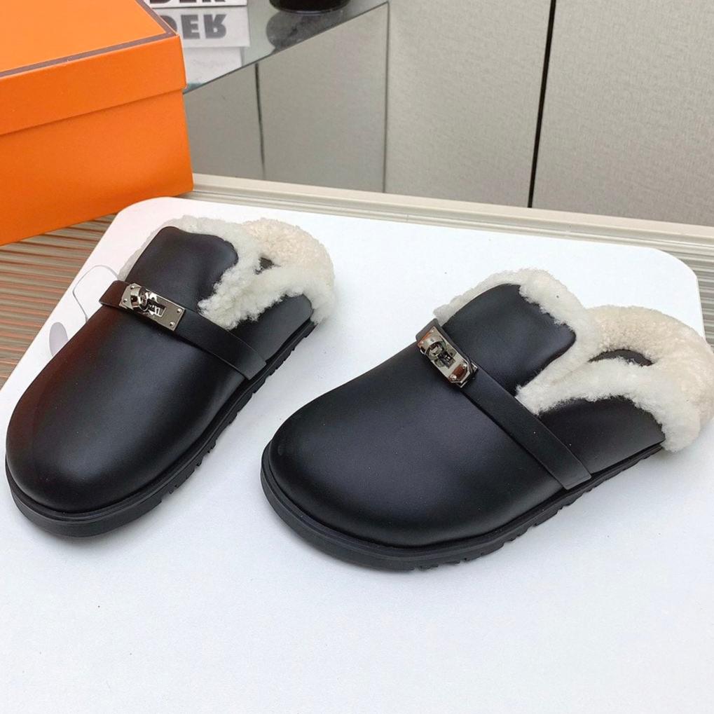 SLIP-ON MULE IN BLACK CALFSKIN AND SHEARLING LINING - 35