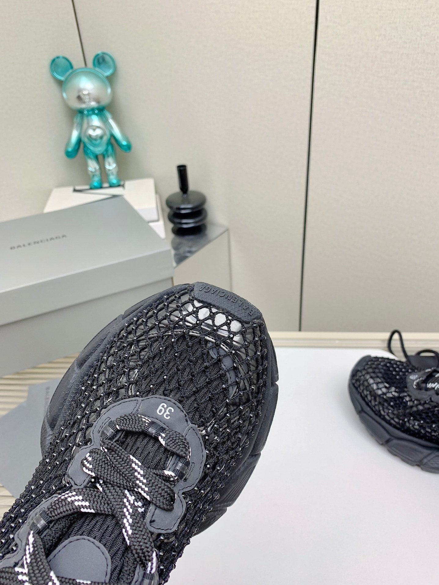 XL FISHNET SNEAKER IN BLACK MESH, POLYURETHANE, POLYESTER WITH RHINESTONES - 35