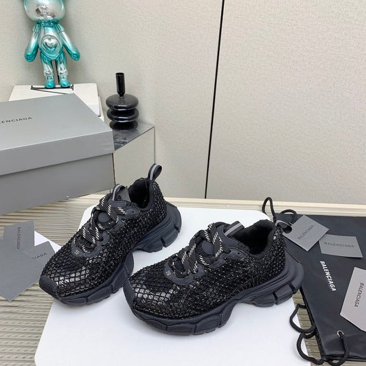 XL FISHNET SNEAKER IN BLACK MESH, POLYURETHANE, POLYESTER WITH RHINESTONES - 35