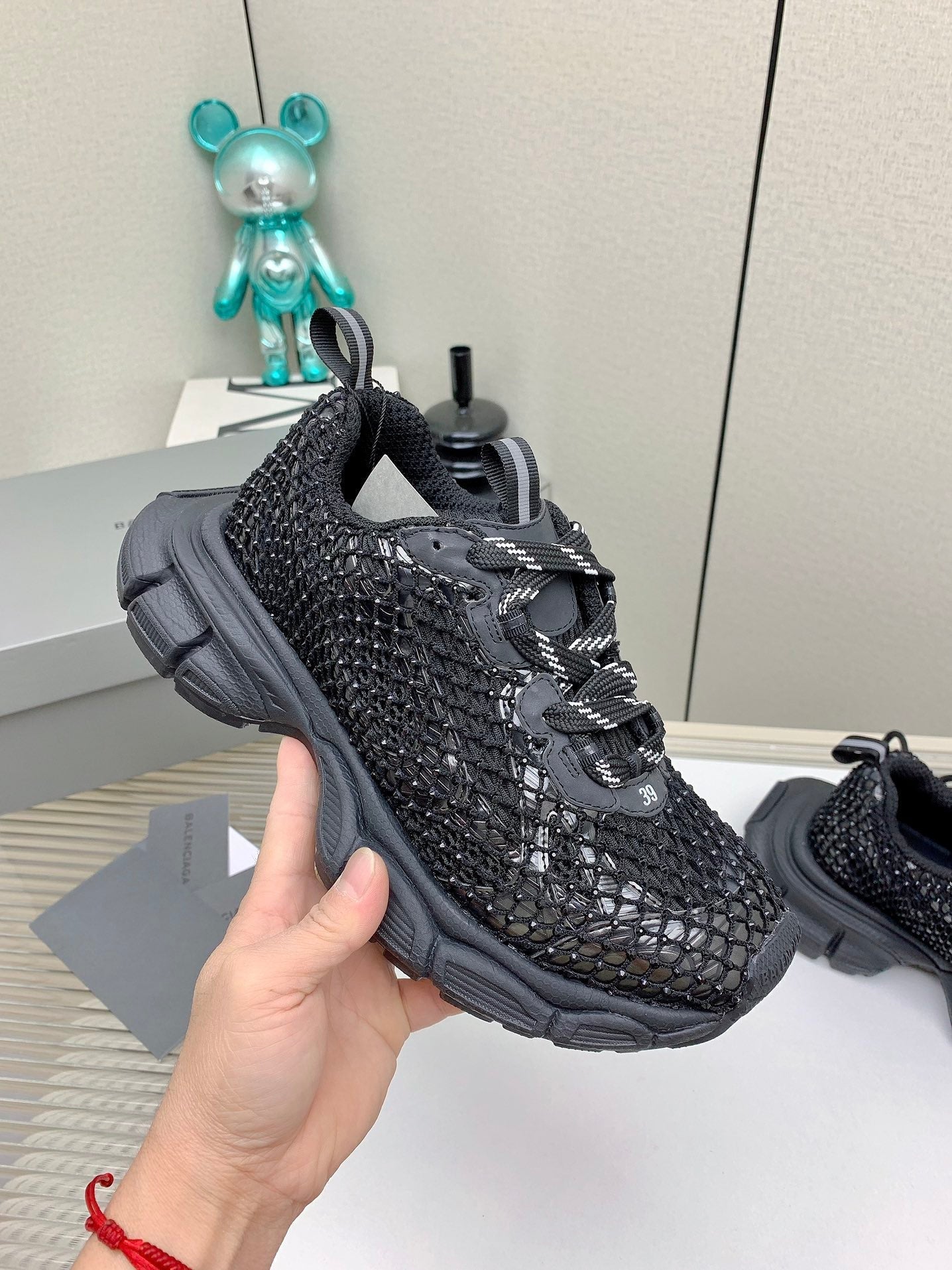 XL FISHNET SNEAKER IN BLACK MESH, POLYURETHANE, POLYESTER WITH RHINESTONES - 35